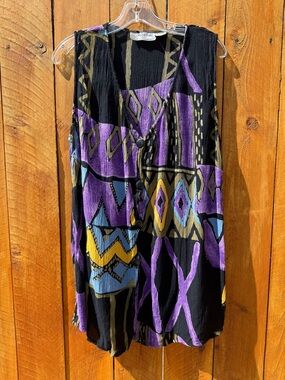 Vintage 90’s Klozlyne Vest Sleeveless Blouse Abstract Pattern - Medium